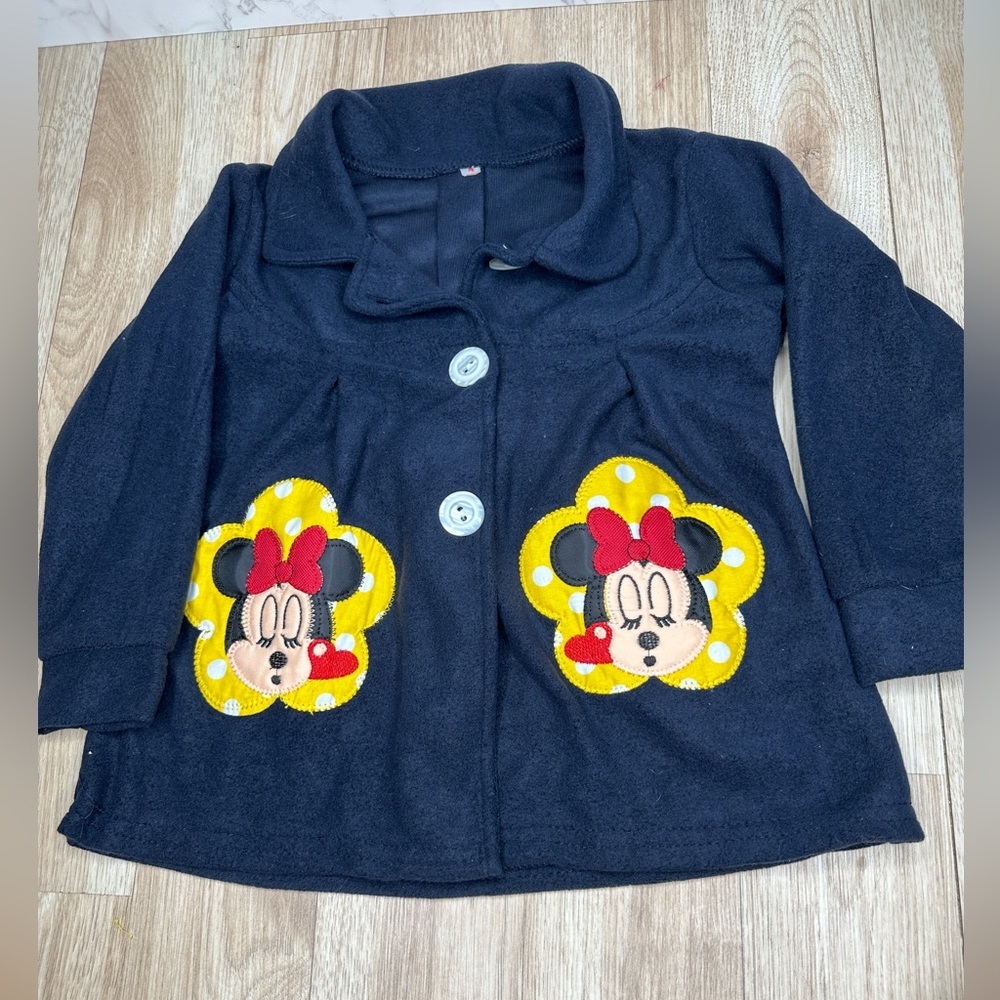Girls Navy Minnie Mouse Applique Bow Back Coat Jacket, Size 4